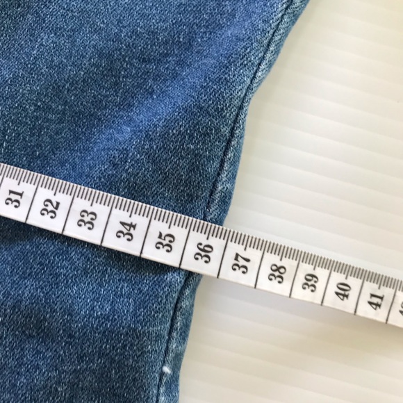 MISSGUIDED womens sz 10 stretch denim zip front frayed edge mid blue denim dress - Picture 10 of 16